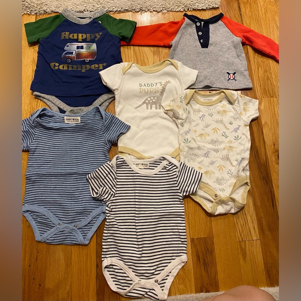 6 infant baby boy lot bundle onesies bodysuits long sleeve shirt
